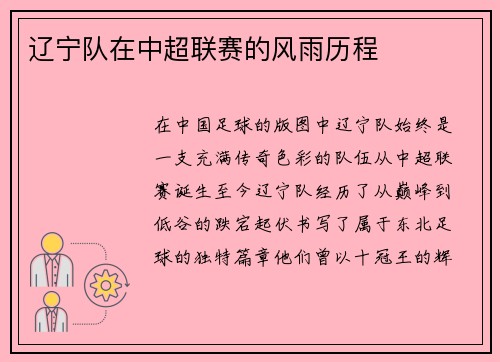 辽宁队在中超联赛的风雨历程